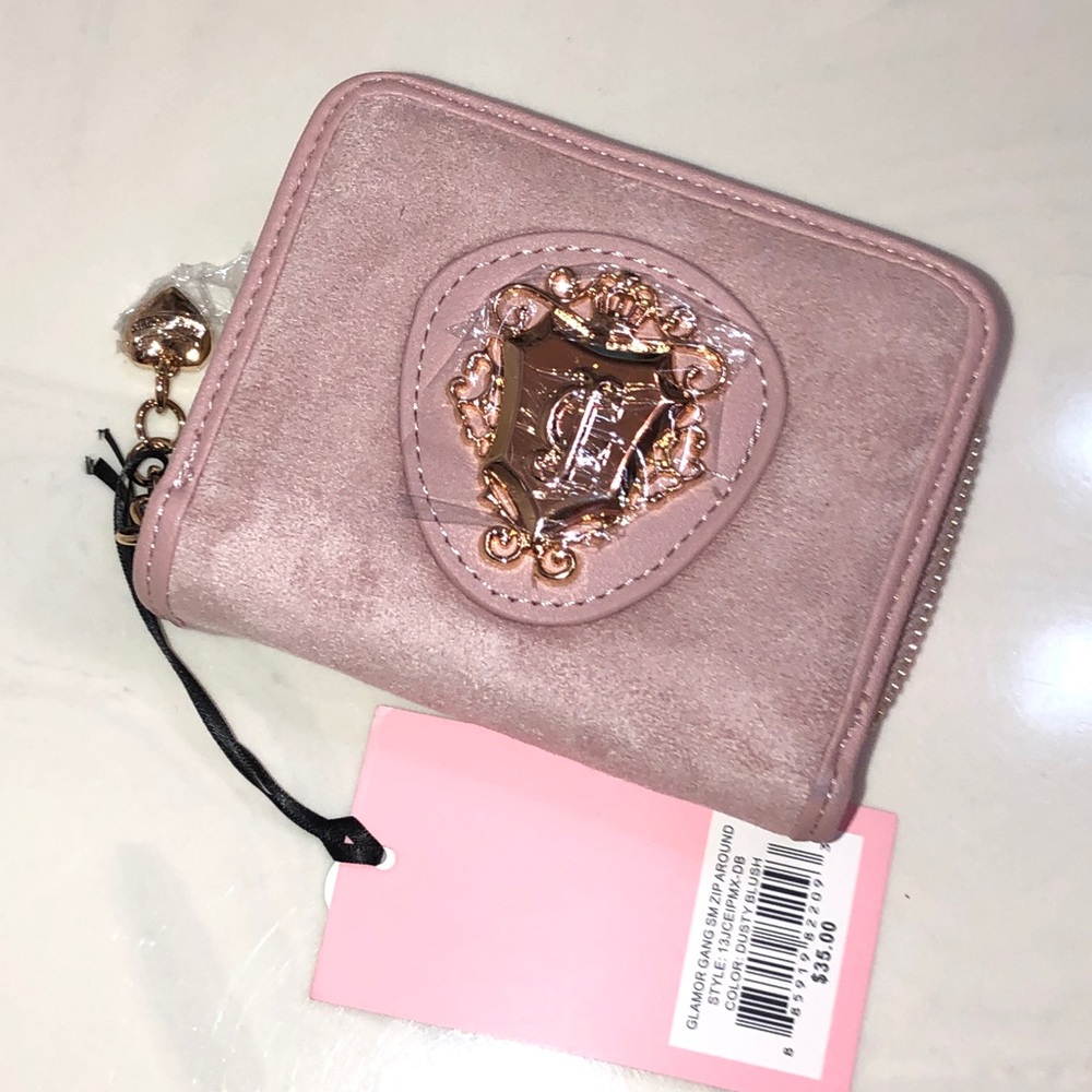 Juicy Couture Dusty Blush Faux Suede Glamour Gang Small ZA Bifold Wallet NWT